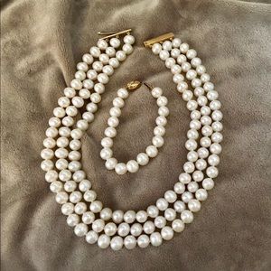 Honora Freshwater Pearl Choker and Brac  14k Clasp